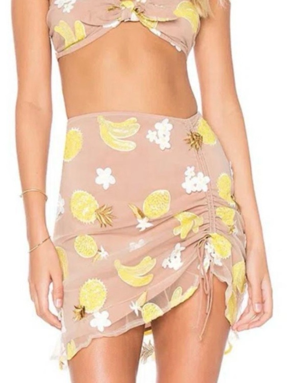 For Love & Lemons Fruitpunch Shirred Mini Skirt in Pineapple